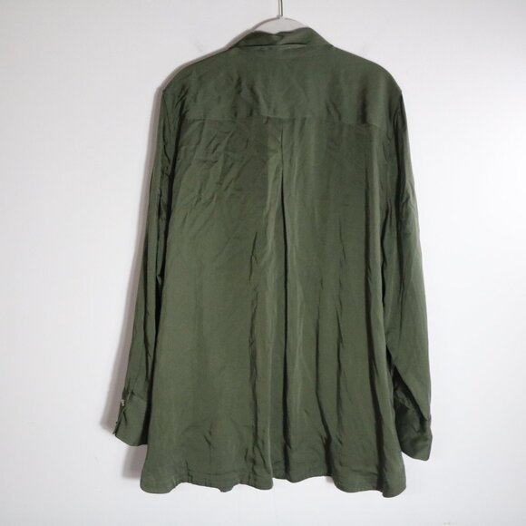 Chicos Sandwash Satin Solid Shirt Women 3 XL Olive Green Button Down Flowy Tunic - Picture 6 of 6